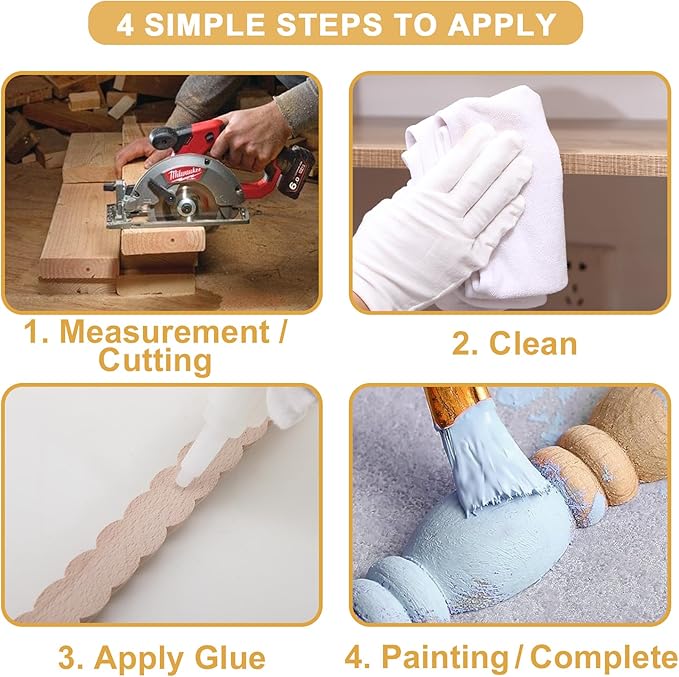 15-Pack 15.75" Unfinished Wood Spiral Wave Trim - Easy to Paint, Cute Decorative Molding DIY Craft for Furniture Frame, Mirror Edge, Wall, Door, Closet, Dresser, Shelf