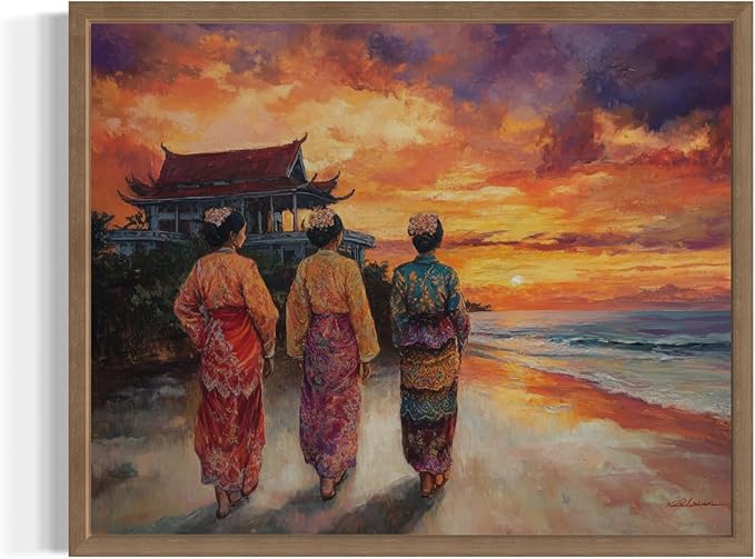 Malaysia Art Print Poster, Asia Oriental Countries Culture Wall Art Asian Paintings for Bedroom Bathroom Living Room Decor 97 (Malaysia, 16 x 20 inches, Wood Frame)