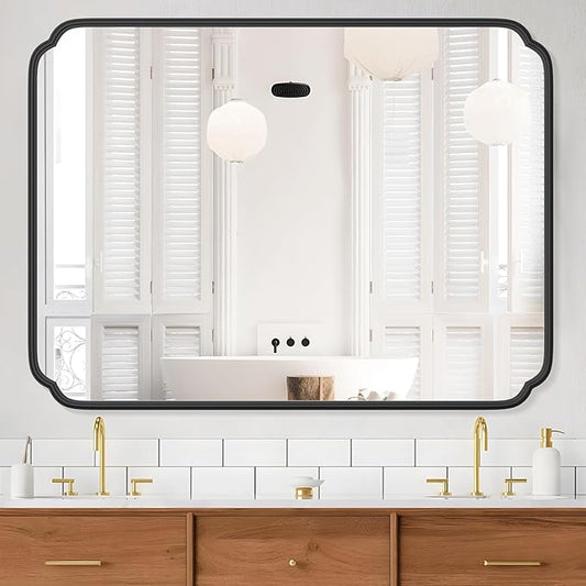 36 x 48 Inch Black Bathroom Vanity Mirror for Wall with Non-Rusting Metal Frame Large Rounded Rectangle Mirror for Over Sink (Horizontal/Vertical)