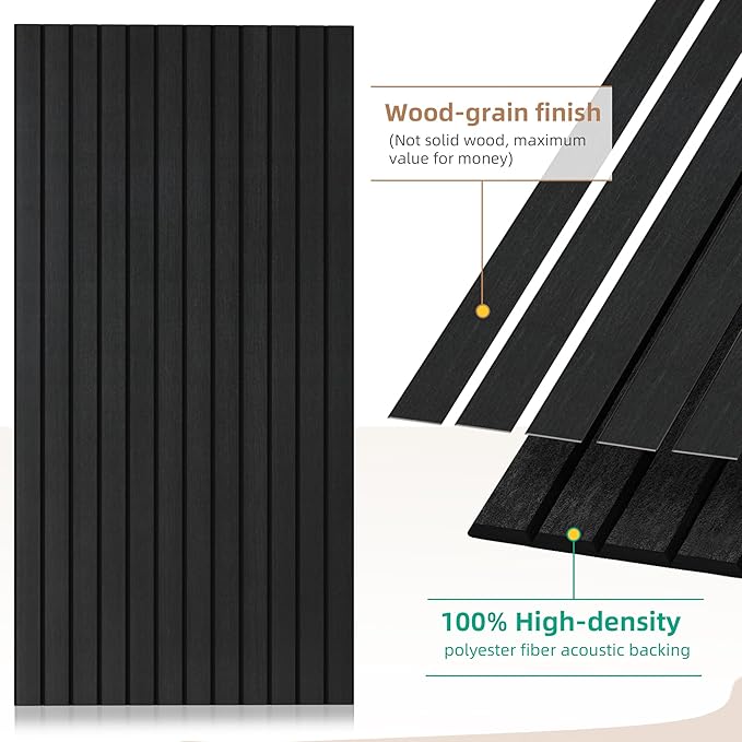 4 Pack Acoustic Panels, 47.2”x23.6” Decorative Large Acoustic Wall Panels, Sound Proof Panel with Simulated Wood Grain Finish,for Office,Home Theater,Studio,Living Room, Smoky