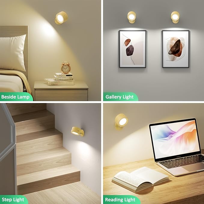 Lightbiz LED Wall Sconces, Wall Mounted Lamp with Remote Rechargeable Battery Operated, 3 Color Temperatures & Dimmable Wall Lights Magnetic 360° Rotation Light