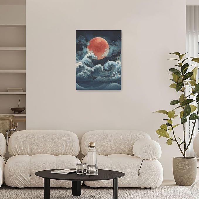Japanese Wall Art The Great Wave Pictures Wall Decor Japanese Chinese China Sea Waves Canvas Prints Painting Asian Oriental Aesthetic Landscape Artwork Decorations for Bathroom Living Room Bedroom Kitchen Dining Room 12”X16”
