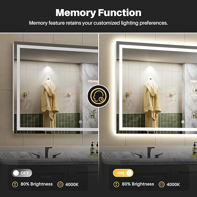 66"x40" LED Bathroom Mirror with Lights, Backlit & Front Lit, Anti-Fog Lighted Bathroom Vanity Mirror for Wall, Memory Function, Dimmable, HD Tempered Glass, Shatter-Proof