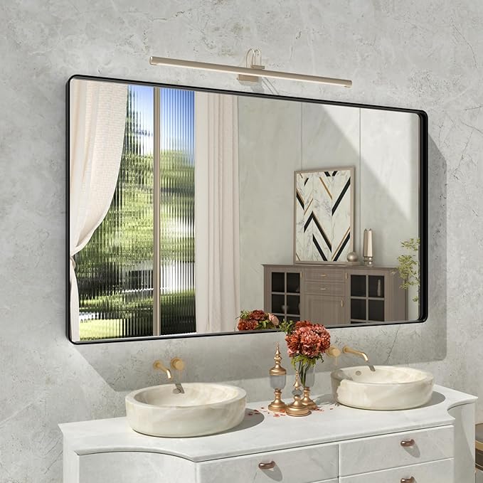 60x36 Inch Black Mirror for Bathroom,Large Matte Black Vanity Mirror,Round Corner Black Rectangle Metal Frame Mirror for Wall,Tempered Glass,Anti-Rust(Horizontal/Vertical)