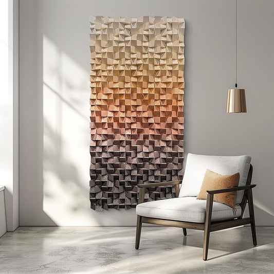 LIUZEYUE - 3D wooden block painting gradient coffee white art background wall wooden block abstract geometric wall decoration living room/bedroom/office modern minimalist style decoration 31.5"x63"