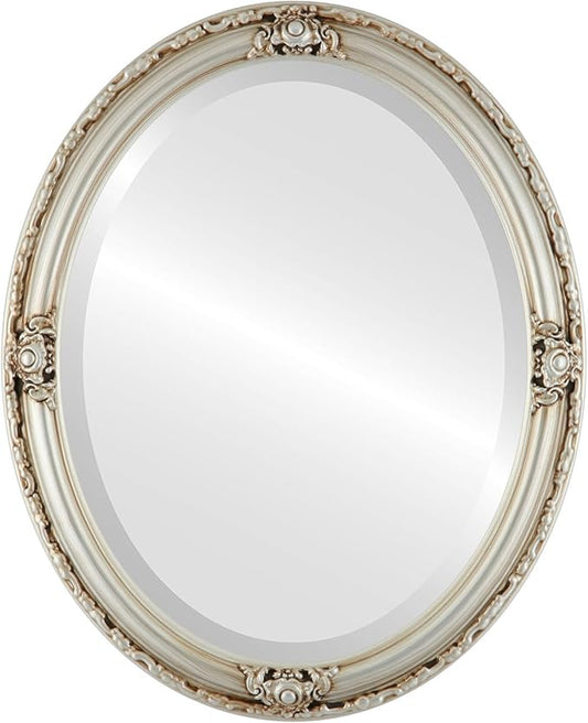 OVALCREST Oval Beveled Wall Mirror for Home Decor - Jefferson Style - Silver - 20x26 Outside Dimensions