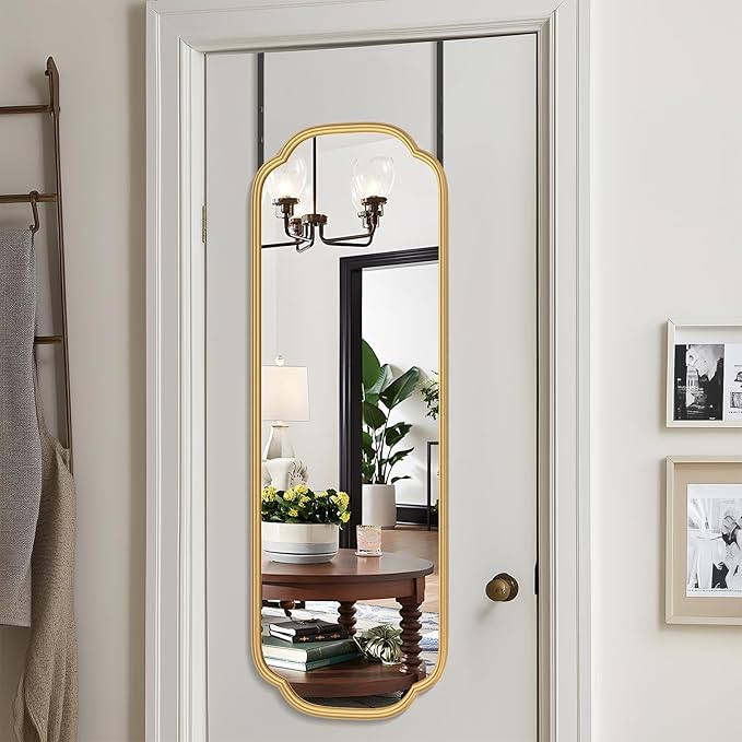 48"x16" Gold Door Mirror Full Length Over The Door with Non-Rusting Metal Frame, Modern Full Body Mirror Bedroom Closet Bathroom