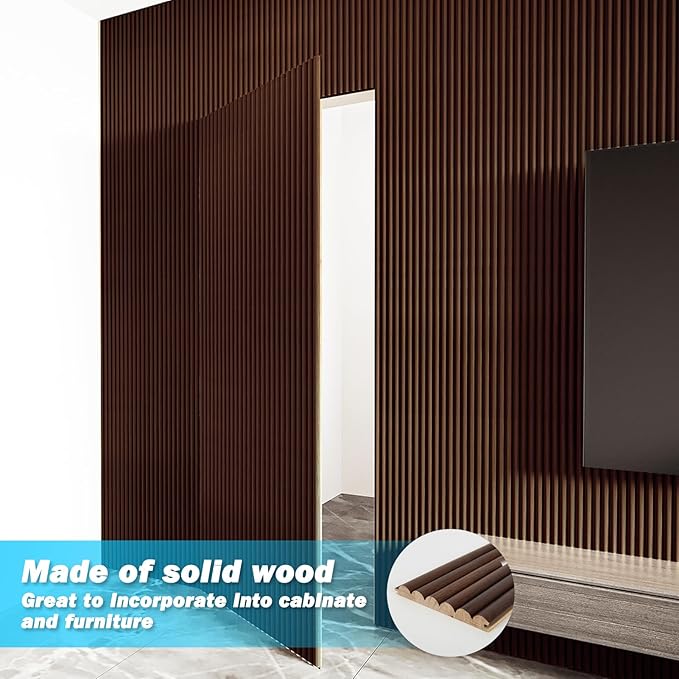 Art3d Fluted Wood Panel for Wall and Ceiling, Beaded Accent molding for Home Decoration, Pack of 4pcs + 1pc End-Trim, Size 108 x 5.7in.- Beaded Walnut