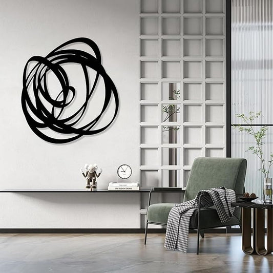 Kewhush Abstract Metal Wall Art, Modern Abstract Decor, Unique Metal Decor, Contemporary Art, Living Room Wall Art (Black, 35x33 in | 90x83 cm)