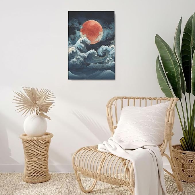 Japanese Wall Art The Great Wave Pictures Wall Decor Japanese Chinese China Sea Waves Canvas Prints Painting Asian Oriental Aesthetic Landscape Artwork Decorations for Bathroom Living Room Bedroom Kitchen Dining Room 16”X24”