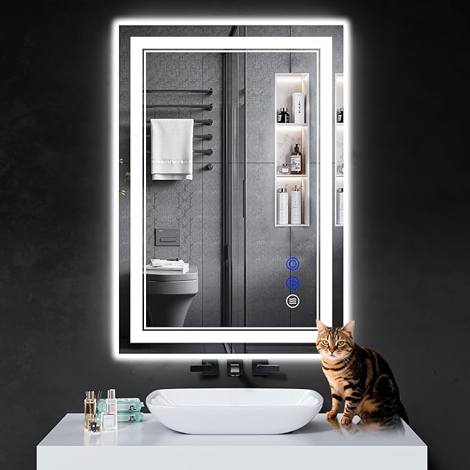 38"x26" LED Bathroom Mirror with Anti-Fog, Stepless Dimmable Lights, 3 Color Modes, Shatter-Proof Tempered Glass, Memory Function & Waterproof Design