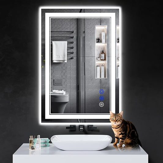 38"x26" LED Bathroom Mirror with Anti-Fog, Stepless Dimmable Lights, 3 Color Modes, Shatter-Proof Tempered Glass, Memory Function & Waterproof Design