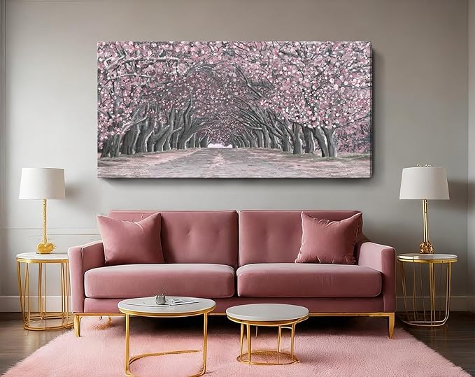Nicetop Oversized Wall Art for Living Room – Pink Abstract Cherry Blossom Tree Tunnel Canvas Print Extra Large Romantic Spring Landscape Artwork Forest Picture Bedroom Girls Women Room Decor 58x29Inch
