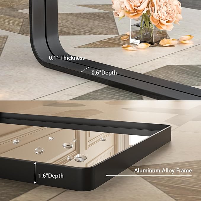 60x30 Inch Black Metal Framed Bathroom Mirror,Large Matte Black Vanity Mirror,Round Corner Rectangle Mirror for Wall,Tempered Glass,Anti-Rust(Horizontal/Vertical)