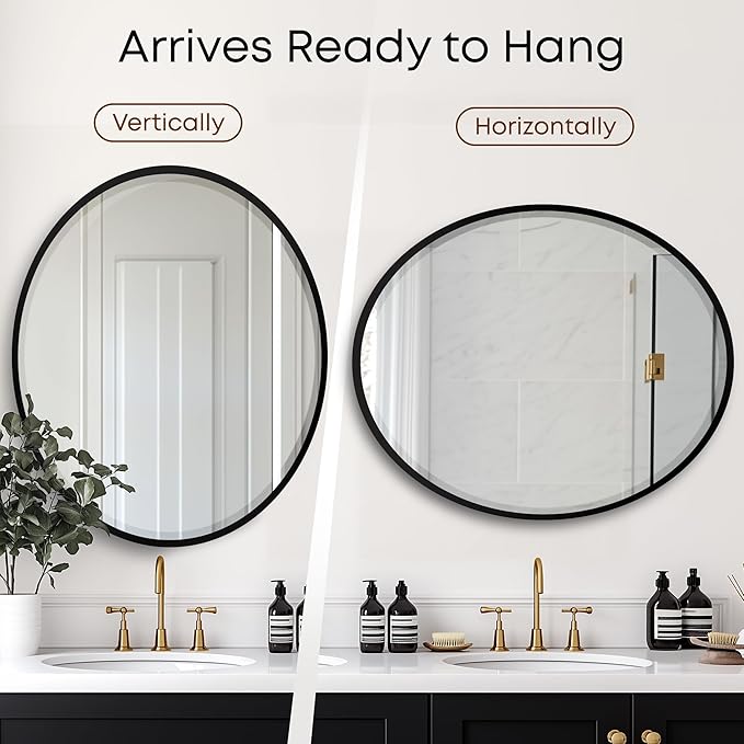 OVALCREST - Oval Wooden Beveled Wall Mirror for Home Decor, Bathroom, Vanity, Bedroom, Living Room, Hallway - London Style (Matte Black) 25.1 x 21.1