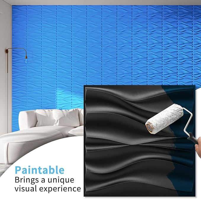 Art3d 20 Pack Decorative 3D Wall Panels, 19 Sq.Feet PVC Interior Wall Décor, 11.8"x11.8", Black