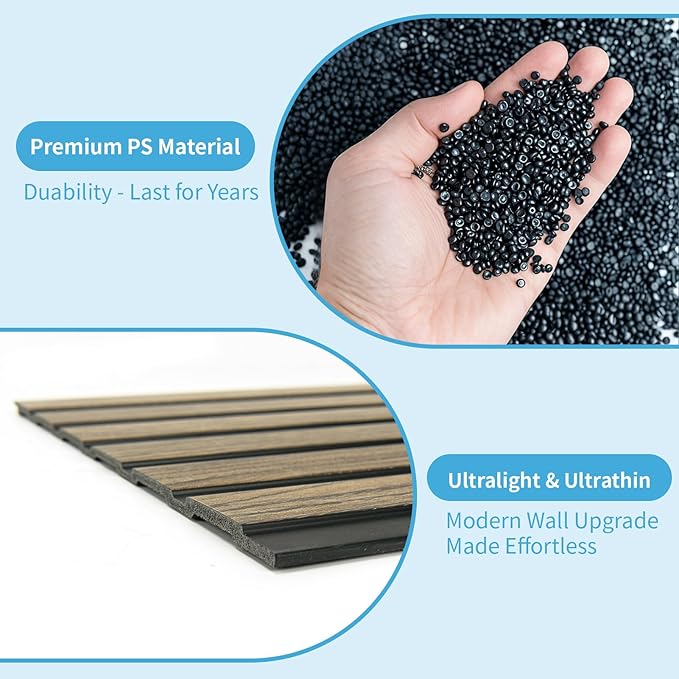 Art3d 4-Pack Glue-On Six-Grid Wainscoting Panel for Interior Wall Decor - 104 x 12 Inch Polystyrene Ultralight Slim Slat Wall Panels for Living Room Bedroom, Walnut