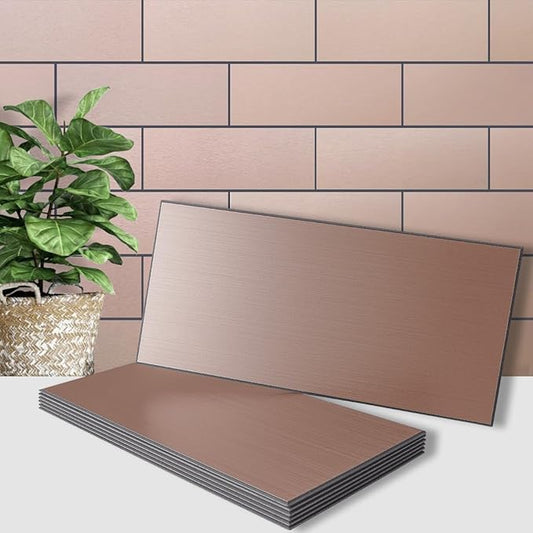 AULIGET 20-Piece Copper Peel and Stick Backsplash Metal Tile, 6" x 12" Stick on Tiles for Backsplash Kitchen, Bathroom, Laundry Room, Camper, Fireplace