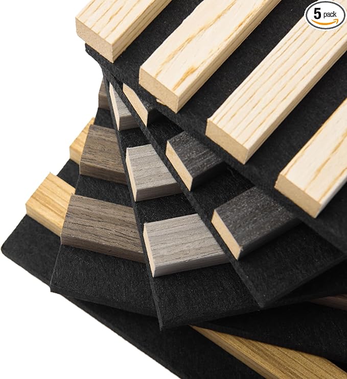 Art3d 5-Pack Sample Acoustic Wood Panels for Wall, Soundproof Wood Slat Panel for Wall and Ceiling - 5 Colors, 6" x 4.7"