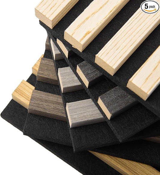 Art3d 5-Pack Sample Acoustic Wood Panels for Wall, Soundproof Wood Slat Panel for Wall and Ceiling - 5 Colors, 6" x 4.7"