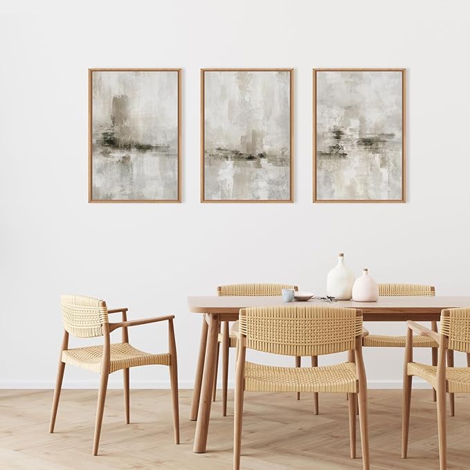 Ausril Abstract Neutral Textured Framed Canvas Wall Art Set, Modern Beige Wall Decor, Minimalist Brown Grunge Wall Painting, Black and White Art Print for Living Room, Bedroom, Office 24"×36"×3