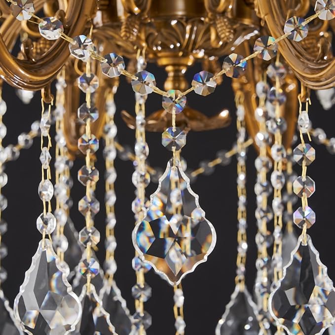 10 Light Classic Traditional Candle-Style Crystal Chandeliers for Dining Room Living Room Bedroom entryway Antique Gold Finish