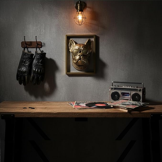 Animal Heads Wall Decor (Includes Metal Frame) Resin Animals Sculptures Head Wall Hanging Decoration Gold vintage Wall Sculpture for Living Room Bedroom Office(Bulldog)