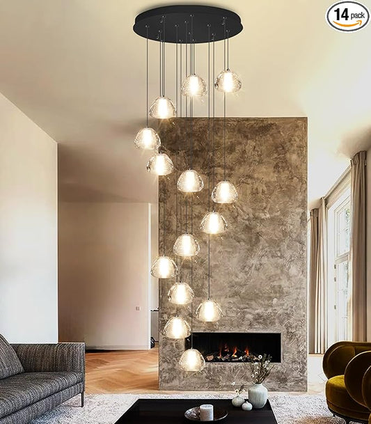 Modern Crystal Chandelier for Staircase 118" Long Black LED Lighting for Foyer Adjustable Ceiling Lighting Fixture for Living Room Hallway Entryway Staircase