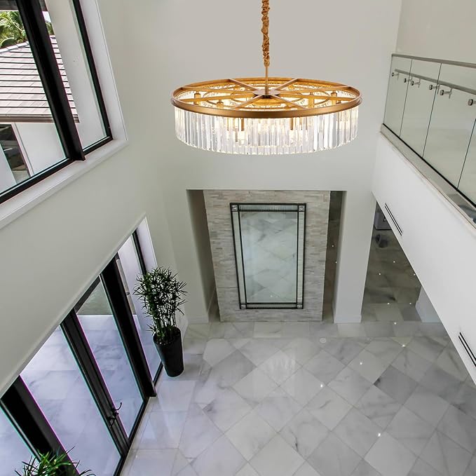 31.5" 12-Light Modern Crystal Chandelier Light Fixtures 3 Rings Gold Luxury Chandeliers for Living Room Glam Round Hanging Ceiling Pendant Lighting for Entryway Kitchen Bedroom Dining Room