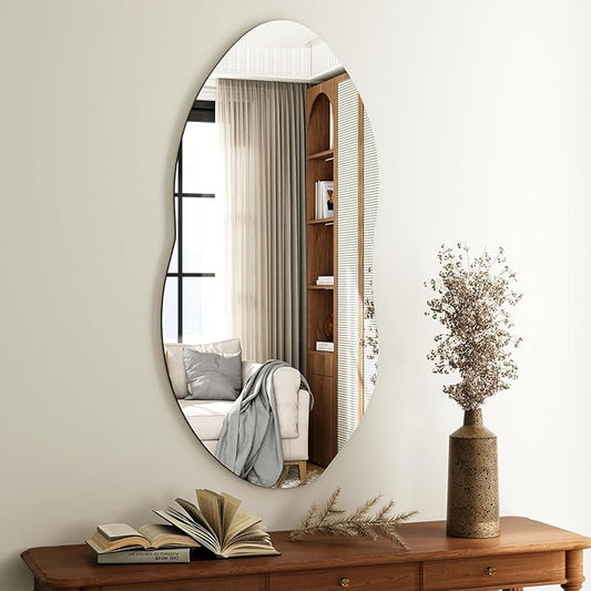 38'' x 22'' Irregular Wall Mirror, Asymmetrical Vanity Mirror for Bathroom, Living Room, Bedroom, Entryway, Modern Wavy Shape for Home Decor Hanging