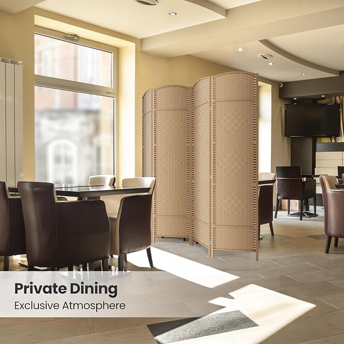 6 ft. Tall Room Divider and Folding Privacy Screen, Weave Fiber Foldable Panel Wall Divider with Diamond Pattern Weaved & 4 Panel Room Screen Divider Separator, Freestanding Room Divider