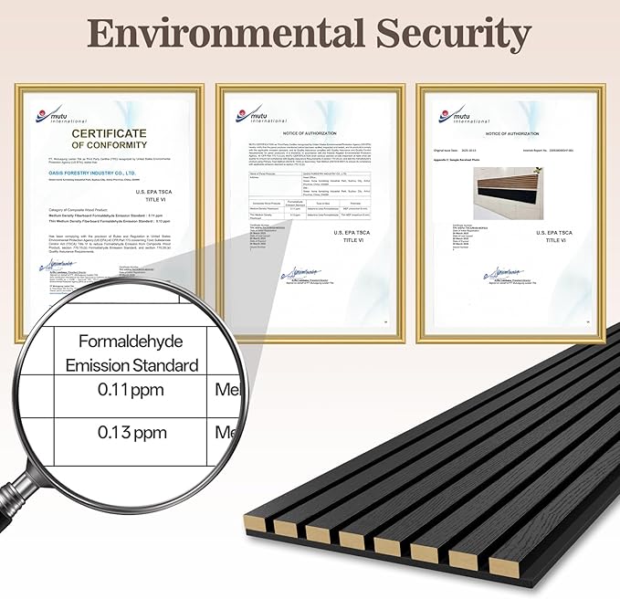 4 Pack Wood Panels for Wall, 94.4" x 12.6" Acoustic Wood Slat Wall Panel for Interior Decor & Noise Reduction, Soundproof Panel, Sound Absorbing 3D Textured Panels - Black