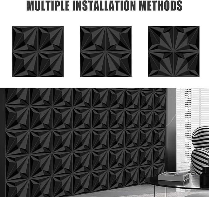 50 Pack 3D Textured Wall Panels – 12x12'' PVC Wall Coverings – Easy Install, Waterproof – Modern Accent Wall Decor for Living Room, Bedroom, Game Room – Covers 50 Sq.Ft.