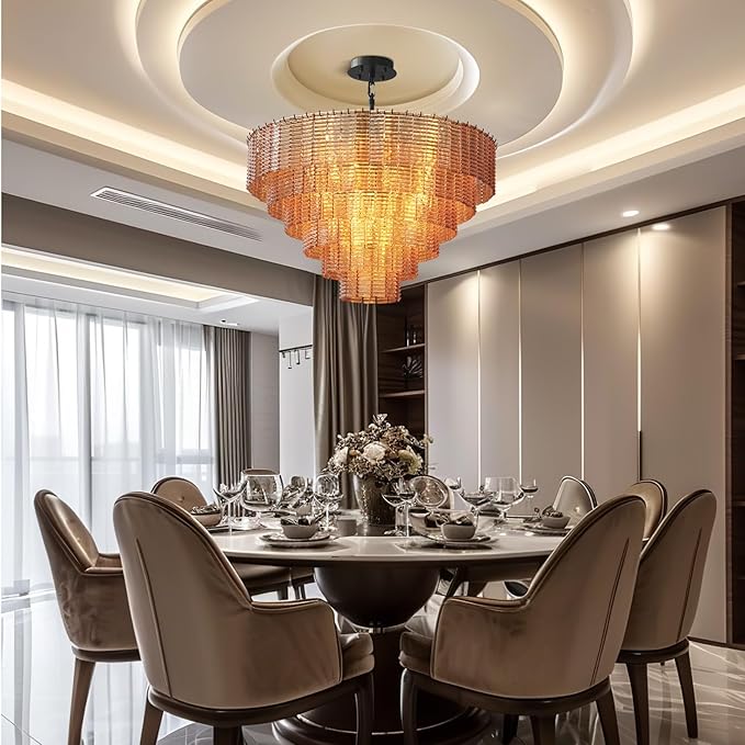 41" Large Chandelier, 18-Light Black Round Chandelier for Dining Room, Amber Crystal Glass Hanging Light Fixture, Pendant Light Perfect for Dining Room, Entryway, Foyer, Bedroom & Kitchen