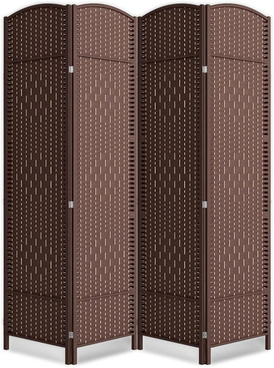 4 Panel Room Divider,6Ft Folding Privacy Screen,Tall - Extra Wide Foldable Panel Partition Wall Divider with Diamond Double-Weaved Hand-Woven Design Room Screen Divider