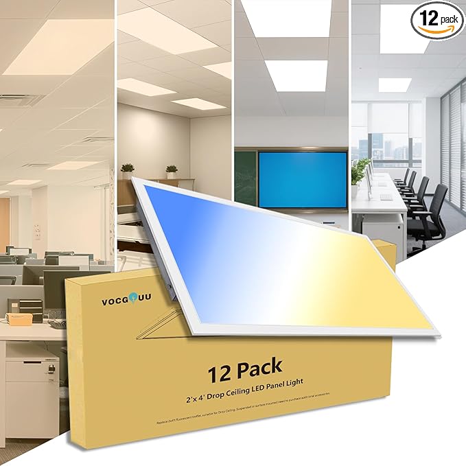 2x4 LED Flat Panel Light – 12 Pack, 3 Wattage 40W/50W/60W & 4 CCT 3K/4K/5K/6K Selectable, 0-10V Dimmable, 6600LM, Drop Ceiling Troffer, ETL Listed, 100-277V Commercial Light