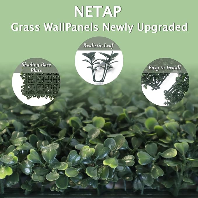 Artificial Grass Wall Panels, 10"x 10"(24P) Faux Boxwood Panels for Outdoor Indoor Green Grass Wall Decor, Party Wedding Garden Fence Decorations