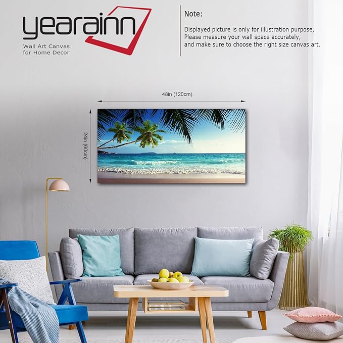 Large Wall Art Ocean Waves Canvas Pictures Coconut Trees Sands Beach Seascape Landscape Modern Summer Sea Nature Canvas Artwork Contemporary Wall Art for Living Room Bedroom Home Wall Decor 24" x 48"