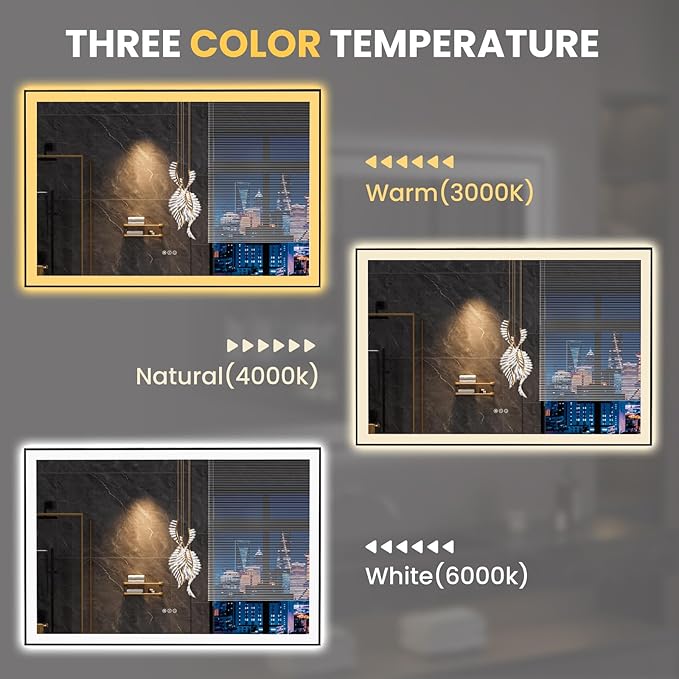 LOAAO 60"X40" LED Bathroom Mirror Black Framed, Anti-Fog, Dimmable, Lighted Bathroom Vanity Mirror for Wall, Memory Function, Tempered Glass