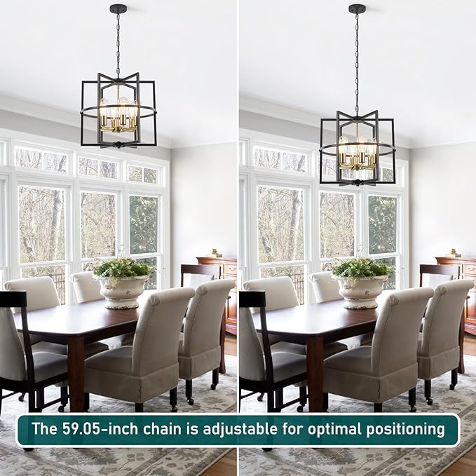 19'' Black and Gold Farmhouse Chandelier, Modern Rustic Pendant Light with Industrial for Dining Room, Kitchen Island, Entryway, Hallway