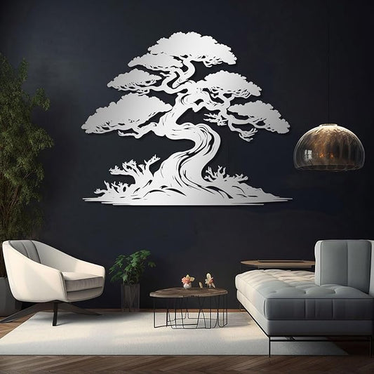 LARNT Tree of Life Metal Wall Art, Tree of Life Decor, Metal Branch Art for Wall, Nature Hanging, Farmhouse Sign, Living Room Wall Decor (Silver 2, 30L x 25W)