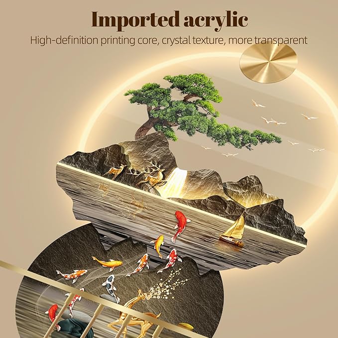 LED Light Art Wall Decor, Modern Home Decor Wall Sculpture with Lights, Walls Art Decorations Lamp, Walls Arts Decors Sculptures Large, Plug-in Power Supply, Gold C, 23x53IN