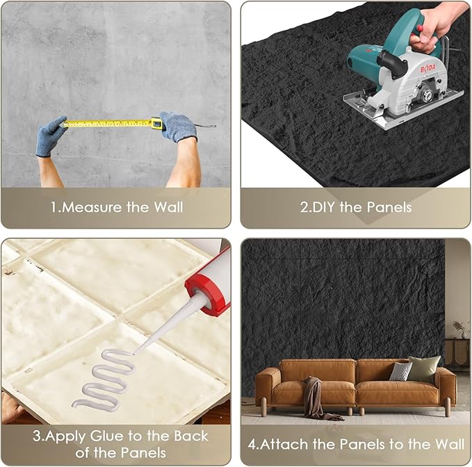 5-Pack 3D Faux Stone Wall Panels, PU Cement-Texture Wainscoting Panels for Interior Walls – Waterproof & Lightweight, Covers 38.7 Sq.Ft, 47.2" x 23.6", for TV Wall, Office, Living Room Black