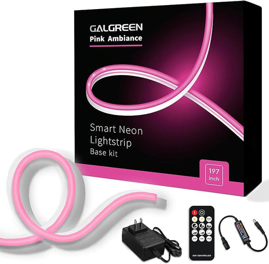 Neon Rope Lights, 16.4ft Rope Lights with Dimmable Remote and Adapter, Waterproof Flexible Smart Led Strip Lights for Bedroom, Super Bright, DIY Neon Sign, Indoors Outdoors Wall Decor, Pink