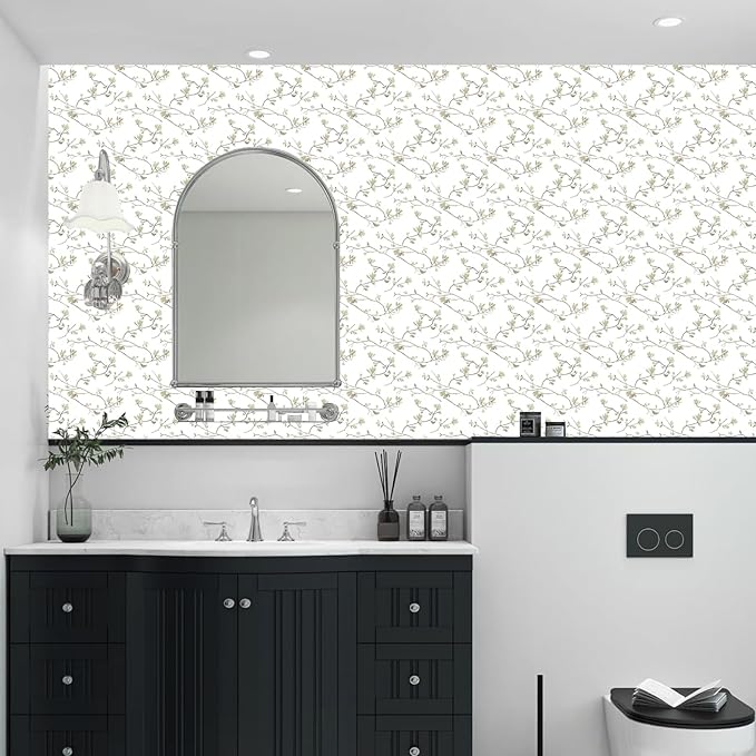 Modern Floral Peel and Stick Wallpaper Boho Green Leaf Branches Contact Paper for Cabinets Self-Adhesive Removable Wallpaper for Bedroom Farmhouse Contact Paper for Bathroom Waterproof 17.5" x 118"