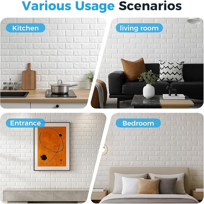 Circloophs 20 Pcs 3D Wall Panels Peel and Stick, White Brick 3D Wallpaper Stick and Peel Self Adhesive Waterproof Foam Faux Brick Paneling for Bedroom, Bathroom, Kitchen, Fireplace (19.38 sq ft)