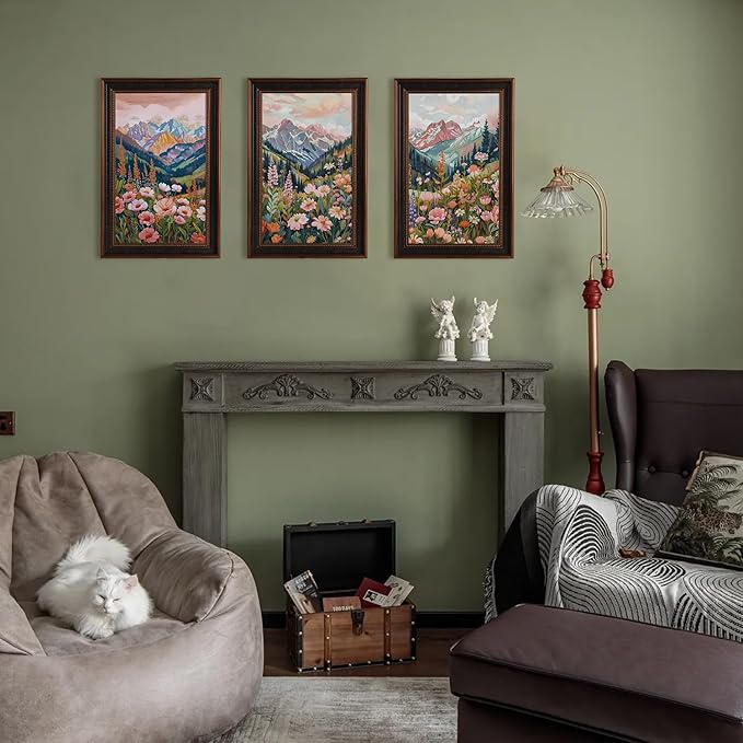 Large Colorful Floral Blossom Framed Canvas Wall Art,Natural Ridge Mountain Wall Decor, Boho Botanical Artwork, Modern Scenery Art Print for Living Room,Bedroom,Office- 16"x24"x3