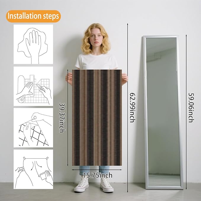 Nuxovilar Brown Wood Grain Stripe Textured Peel and Stick Wallpaper, 15.75"x39.37", Self-Adhesive Contact Paper, Rustic Modern Look for Bedroom, Living Room and Table Decor