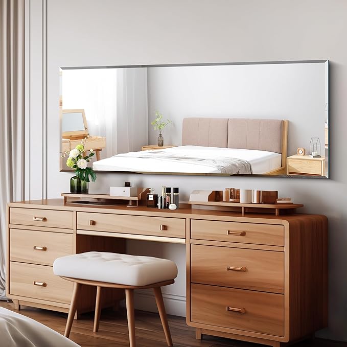 Beveled Mirror, 24x60 Large Frameless Beveled Bathroom Mirrors for Wall, Upgraded Shatterproof Rectangle Vanity Mirror with Beveled Edge for Bathroom, Bedroom, Living Room and Entryway