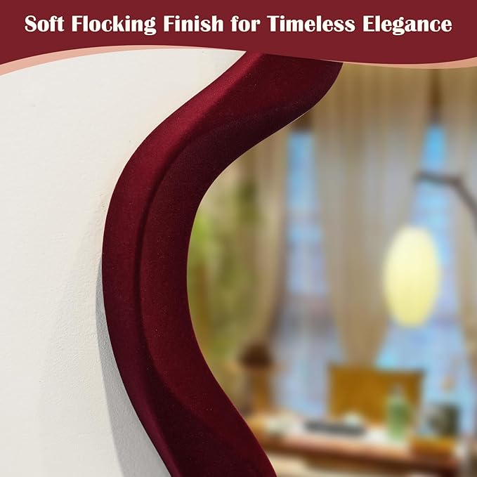 Mirror Wall Decor for Vintage Living Room Bedroom, 13.8x29.7 Asymmetrical Decorative Mirror for Entryway Porch Staircase, Retro Modern Hanging Wall Art Gift for Christmas Wedding (Wine Red)